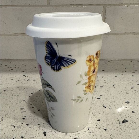 Lenox Butterfly Meadow Ceramic Cup Travel Mug with Lid Floral Design - Picture 3 of 9
